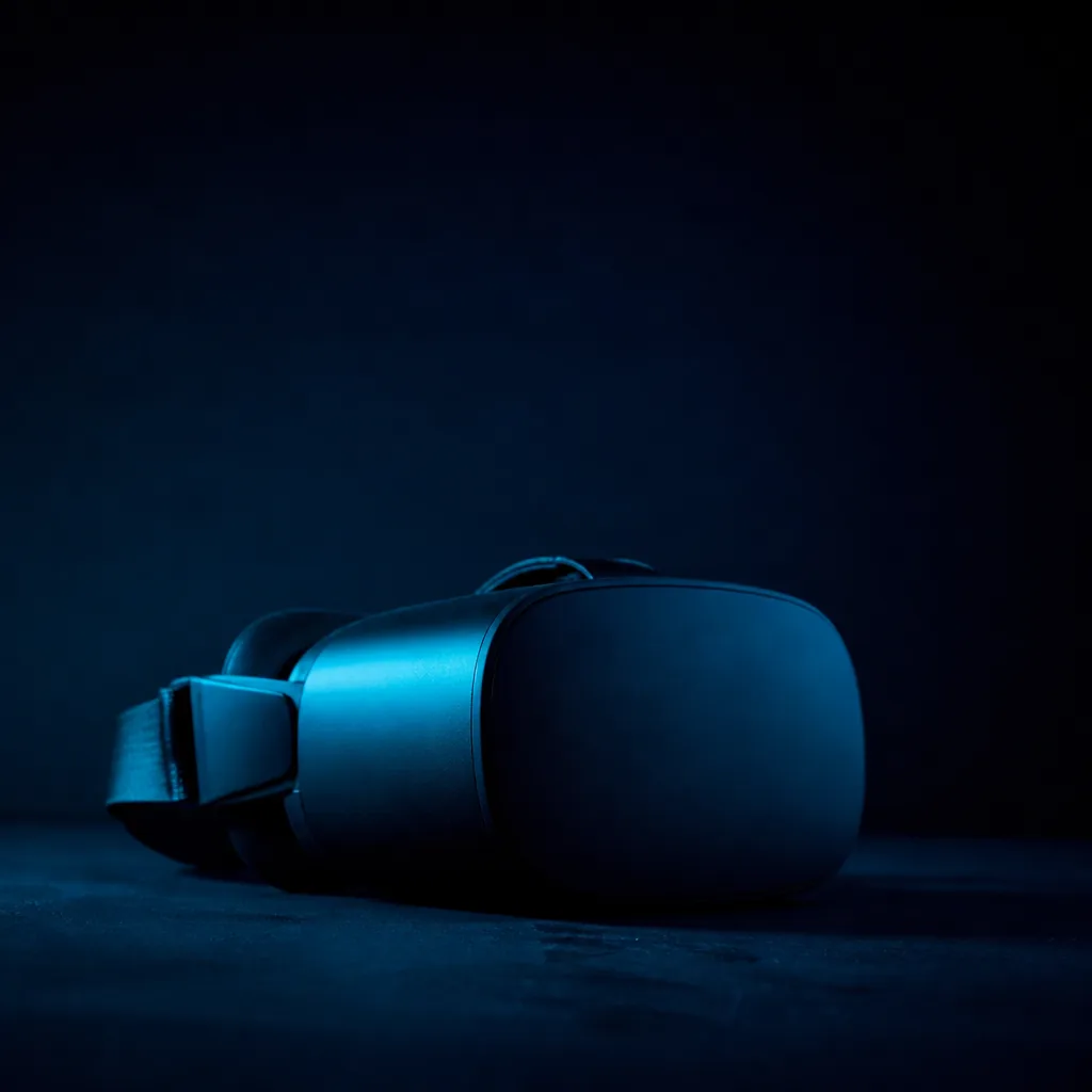 Lentes de realidad virtual bajo luz neón cian